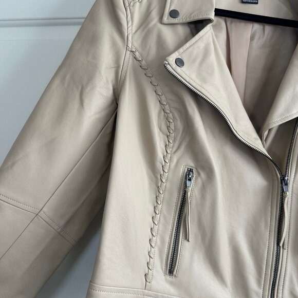 City Chic Whip-stitched Biker Straw Cream Moto Faux-Leather Jacket 18 - Picture 8 of 15